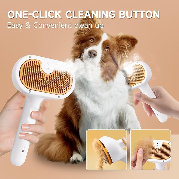 Pet Steam Brush for Dog & Cat – shower bath brush – Steam for Shedding & Grooming Water Brush for Long & Short Haired Pets Spritz Defur Comb 3-in-1 Spray Hair Removal Comb Includes 1*Waterless Shampoo