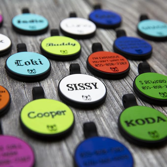 Silicone Silent Cat Tag Personalized with 5 Lines of Custom Deep Engraved Durable Soundless Pet ID Name Tag Round Small Blue