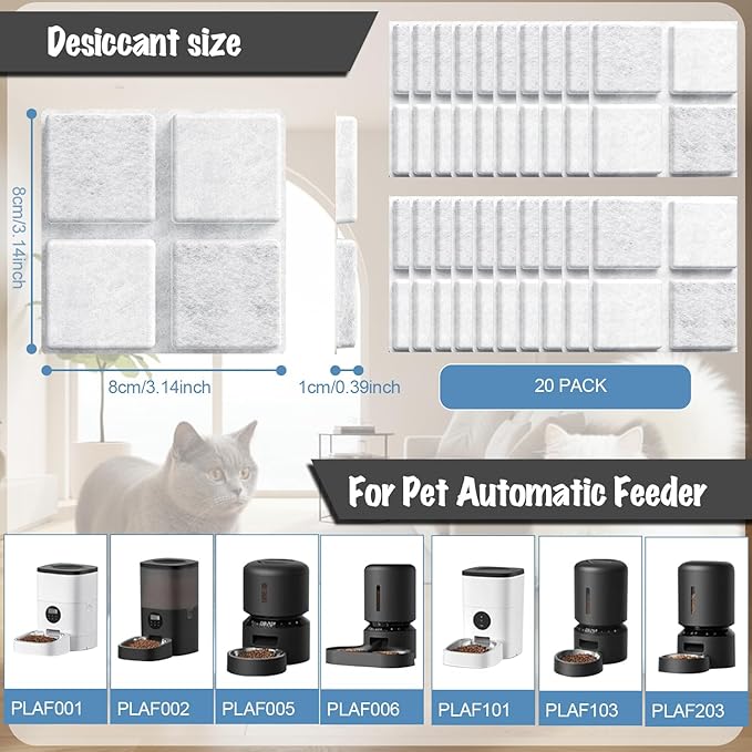 20-Pack Pet Food Desiccant Bags, Compatible with Automatic Cat & Dog Feeders, Keep Pet Food Dry and Fresh