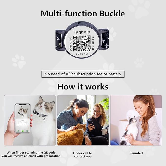 Smart Safety Cat Collar 2-Pack: Luminous Night Glow & QR Code Pet ID Tag, Breakaway Reflective Adjustable Collar (7.5-12.5”) for Indoor/Outdoor Cats, Purple