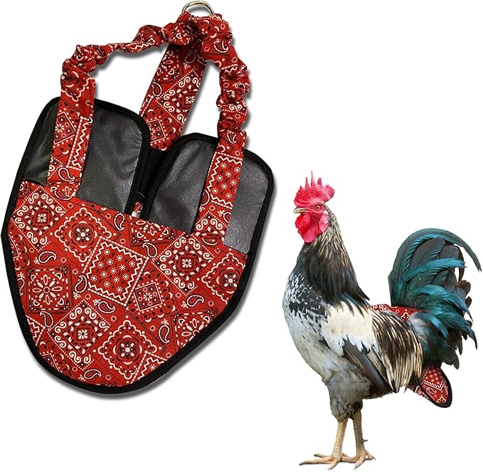 Hen Holster Premium Starter Kit - Bird Diaper, Wrap Around for Hens, Roosters, Ducks - Leak-Proof, Comfortable Bird Harness with Sewn-in Liner, Secure Hook & Loop Closure - S/M, Red Bandana