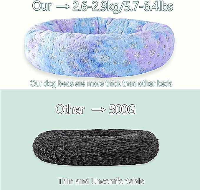 39 Inch Christmas Snowflakes Calming Dog Bed for Large Dogs, Round Anti-Anxiety Warm Bed, Soft Cozy Anti-Slip Donut Washable Pet Bed, Fits up to 100 lbs Pets