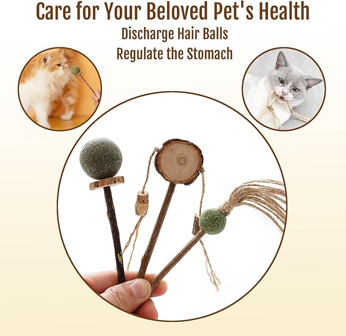 3 PCS Natural Catnip Cat Toys Set - Cat Nip Chew Toy with Silver Vine & Sisal Rope for Kitten Teething, Dental Care, Anxiety Relief - Durable Cat Toy for Indoor Cats, Kittens to Adults