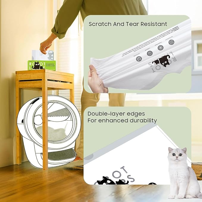 60 Tidy Draw-Pack Cat Litter Box Robot 5/4/3 Waste Bags,Tear-free, Sensor-compatible, Automatic Litter Box Bags, Thick Heavy Duty Cat Litter Box Liner Bags 26.3 X15.7 IN
