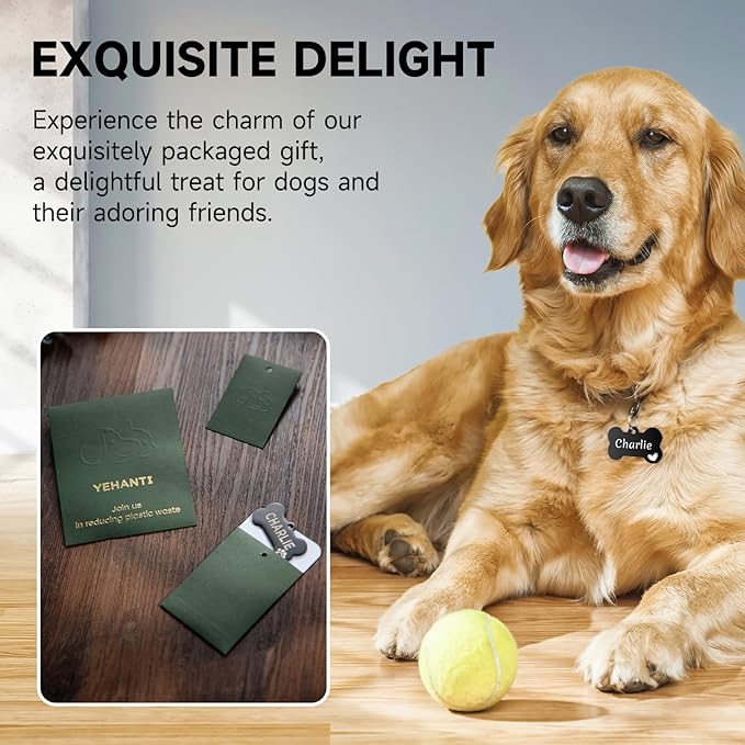 YEHANTI Dog Tags Engraved for Pets - Personalized Dog Tags with Lovely Icons, Durable Stainless Steel Pet ID Tags for Small Large Dogs Cats, Bone Custom Dog Name Tags Engraved on Both Sides, Small