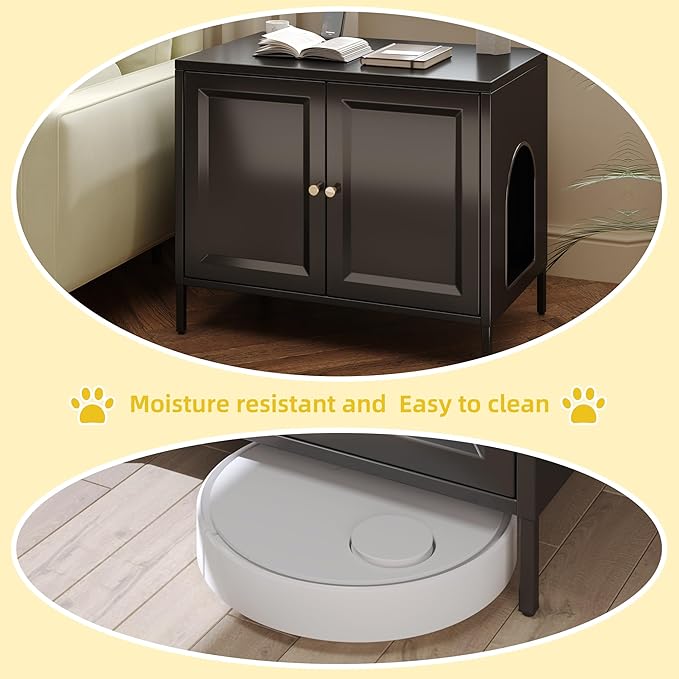 METAN Metal Cat Litter Box Enclosure,Steel Cat Washroom Furniture with Barn Door, Pet House, Fit Most of Litter Box,Assembly Required,Black, (Black)