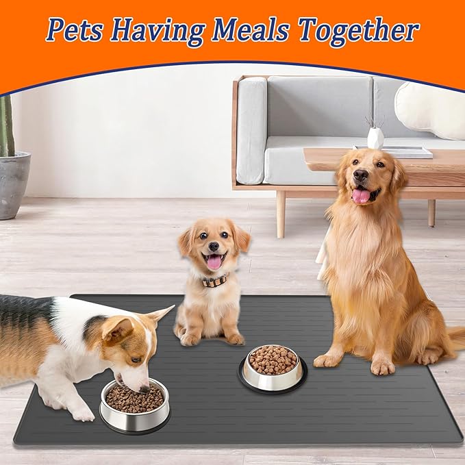 31.8"x23.8" Extra Large Pet Food Mat, Silicone Dog Mats for Food and Water, XL Nonslip Pet Feeding Mats for Floors,Dog Cat Bowl Mat with Raised Edges, Beige
