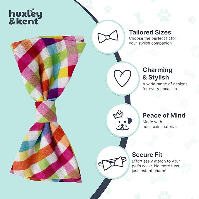 Huxley & Kent Bow Tie for Pets | Yellow/Orange Check (Extra-Large) | Easter Spring Bow Tie Collar Attachment | Fun Bow Ties for Dogs & Cats | Cute, Comfortable, and Durable | H&K Bow Tie