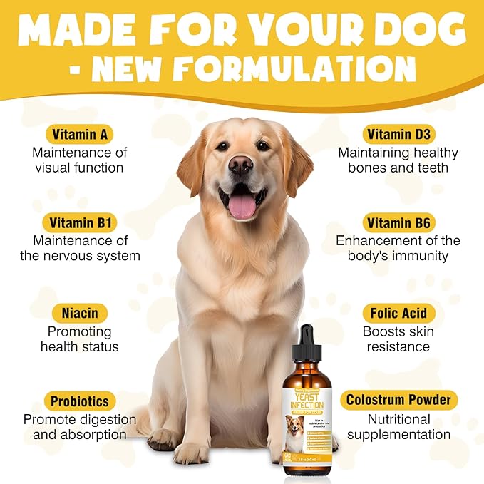 Yeast Infection Treatment for Dogs,Dog Ear Infection Treatment,Itchy Ear,Skin&Allergy Symptoms Relief-Reduces Inflammation&Relieves Irritation,Dog Supplement Drops with Multivitamins Probiotics