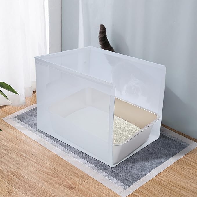 1Pc Cat Litter Box Enclosure, Pee Shields High Side Litter Box Enclosure, Cat Litter Box Splash Guard, Box Enclosure with Shield (Without Pan)