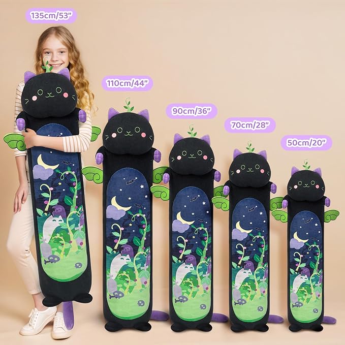 Mewaii Long Cat Plush 5 Sizes, 120% Extra Filling Giant Plushness Kids Body Pillow, Kawaii Cute Black Cat Stuffed Animals Plushies, Big Long Body Pillow Black Cat Plush Gift for Girls 20”