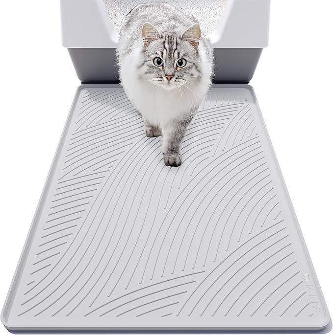 Cat Litter Box Mat - SM Small Medium Size 24 x 17 in, Water Proof, Kitty Litter Trapping Mat, Easy to Clean, Scatter Control, Odorless, Pet Supplies for Indoor Cats, Light Gray