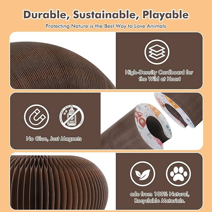 Kitty Kurlz Cat Scratching Toys for Indoor Cats - Magic Organ Interactive Cardboard Scratcher with 2 Bell Balls