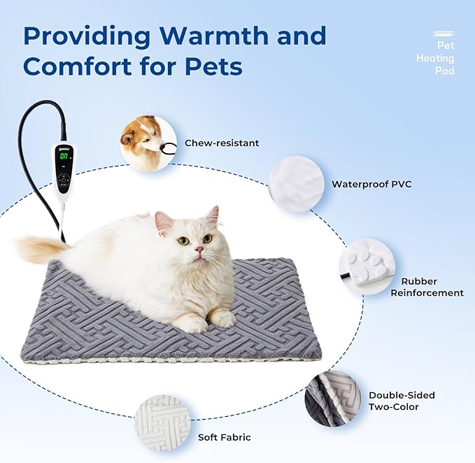 Large Dog Heating Pad 35x24 Inch - 11 Adjustable Temperature and 25 Timer Options, Heated Dog Bed Indoor Waterproof with Chew-Resistant Cord for Large Dogs