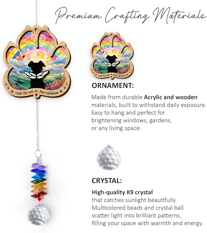 2 Layered Ornament Suncatcher - Rainbow Bridge Memorial Suncatcher - Pet Sympathy Keepsake - Paw Ornament for Loss of Dogs - Mother's Day Father's Day Christmas Birthday Gifts for Dog Lover