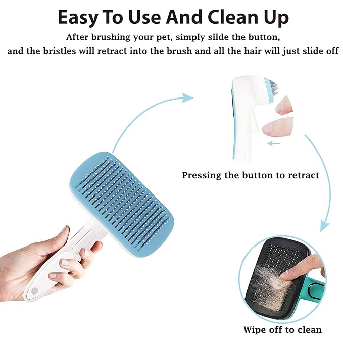 Dog Brush - Self Cleaning Dog and Cat Hair Brush, Efficient Shedding Grooming Tool for Long and Short Haired Dogs & Indoor Cats, Deshedding Comb (Blue)