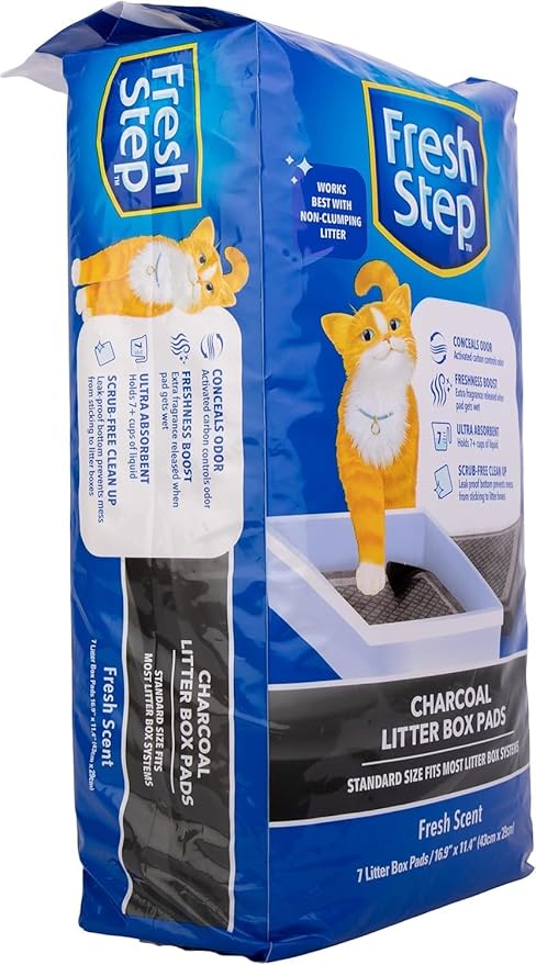 Fresh Step Charcoal Litter Box Pads – Ultra-Absorbent Cat Litter Pads with Activated Carbon for Odor Control, 16.9" x 11.4" - 7 Count - 2 Pack