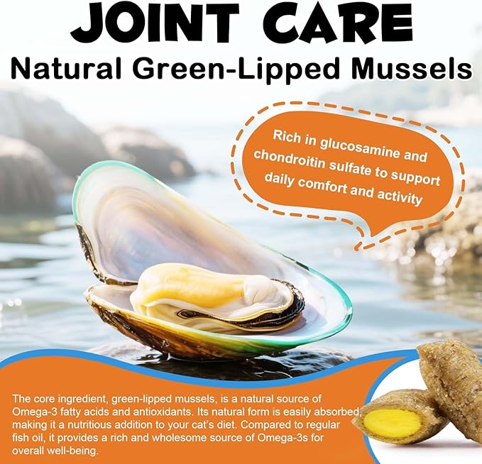 Cat Hip + Joint Supplement, Health Treats with Glucosamine & Chondroitin, Hip & Joint Care Chews for Cats & Kittens, Supports Mobility & Cartilage, Chicken Flavor, 100g (30 Day Supply)