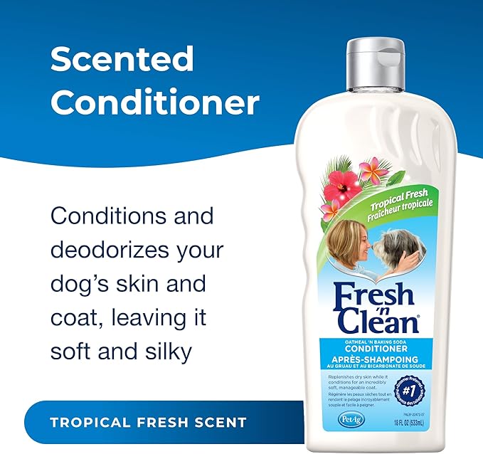 PetAg Fresh ’n Clean Oatmeal ’n Baking Soda Conditioner, Tropical Fresh Scent - 18 oz - Gently Cleans, Soothes & Deodorizes Dogs with Vitamin E & Aloe Vera - Soap Free
