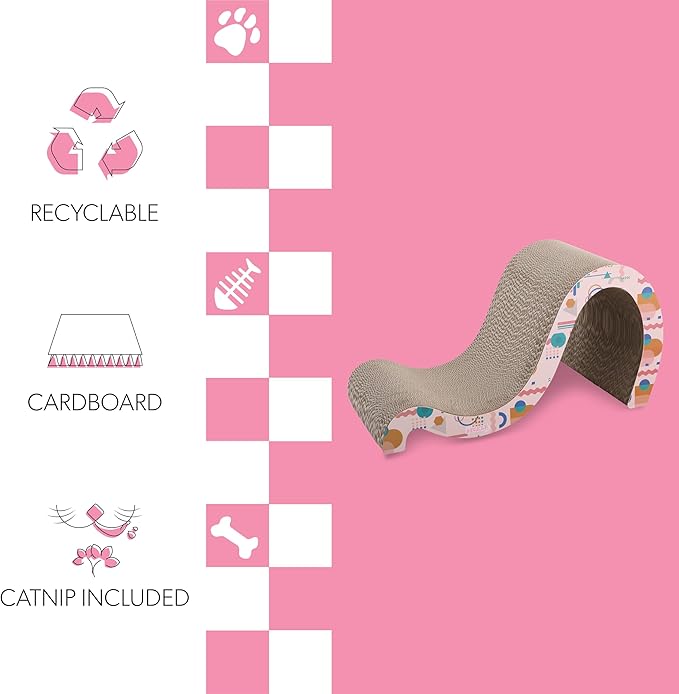 CSR1013D Kona 27" Modern Cardboard Double-Sided Wave Cat Scratcher with Catnip, Pattern Party