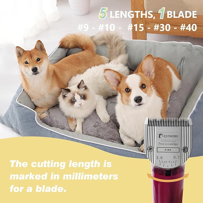 Professional Animal Dog Pet 5-in-1 Adjustable Fine Blade Cut Length 0.7-3mm,Compatible with Wahl Arco,Bravura,Chromado,Creativa,Figura and Motion Clippers(2 PCS)