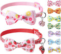 SCENEREAL Breakaway Cat Collar with Bell, 2 Pack Safety Adjustable Cat Collars with Pendant, Pink Personalised Puppy Kitten Collar with Bow for Spring Summer Valentines, Strawberry Flowers