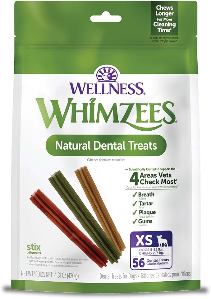 WHIMZEES Wellness Stix Dog Dental Treats, Extra Small Size Stick, (56 Count)