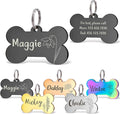 Anavia Floral Pet ID Tags, Birth Month Flowers Theme Dog Tag Round Bone Shape Cat Name Tag, Glossy Stainless Steel Gold Plated Dog Collar Tag (Bone Shape - Black, Small)