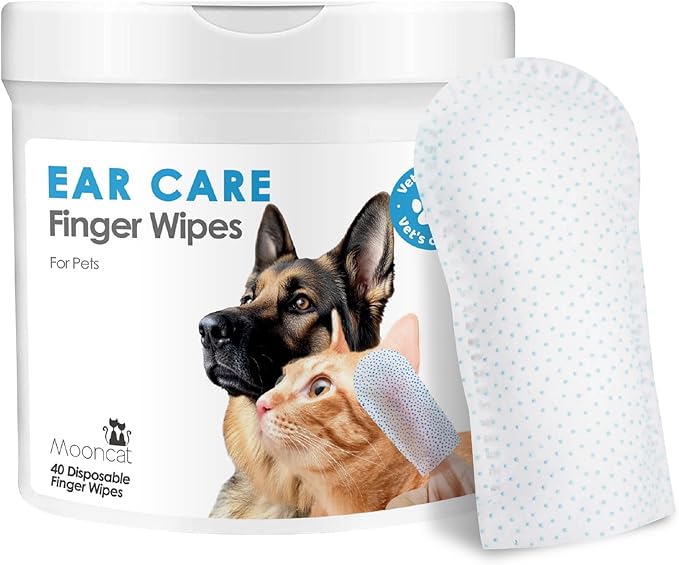 Mooncat Cat Grooming Essentials Bundle – Waterless No-Rinse Foam Shampoo with Brush (5oz) + Cat Ear Cleaner Finger Wipes (40ct) | Licking Safe, Paraben-Free, Dander Reducing & pH Balanced | Deep Ear W