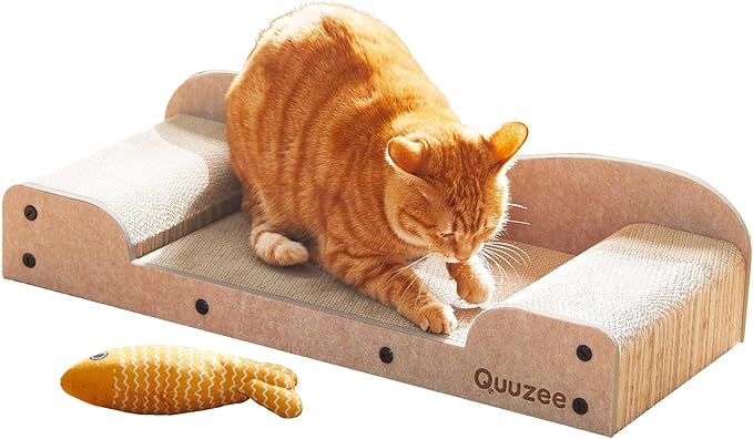 26-Inch Large Cat Scratcher Lounger Bed, Durable Cat Scratching Pad, Cat Scratch Board for Indoor Cats, Corrugated Cardboard Cat Scratcher Bed to Lounge and Scratch, Furniture Protector, Beige