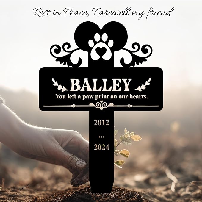 Custom Pet Name Metal Cross Grave Marker with Wings, Personalized Dog Memorial Plaque for Cemetery Yard, Outdoor Garden Stake