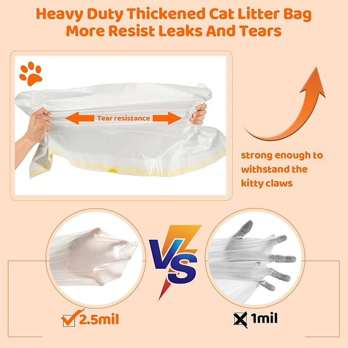 30 Count Litter Box Liners Jumbo 45" x 18" Tear Resistant Cat Litter Bags Liners 2.5MIL Thicken Drawstring Durable Cat Pan Liners Extra Large Kitty Litter Box Bag Disposable Pet litter Bags