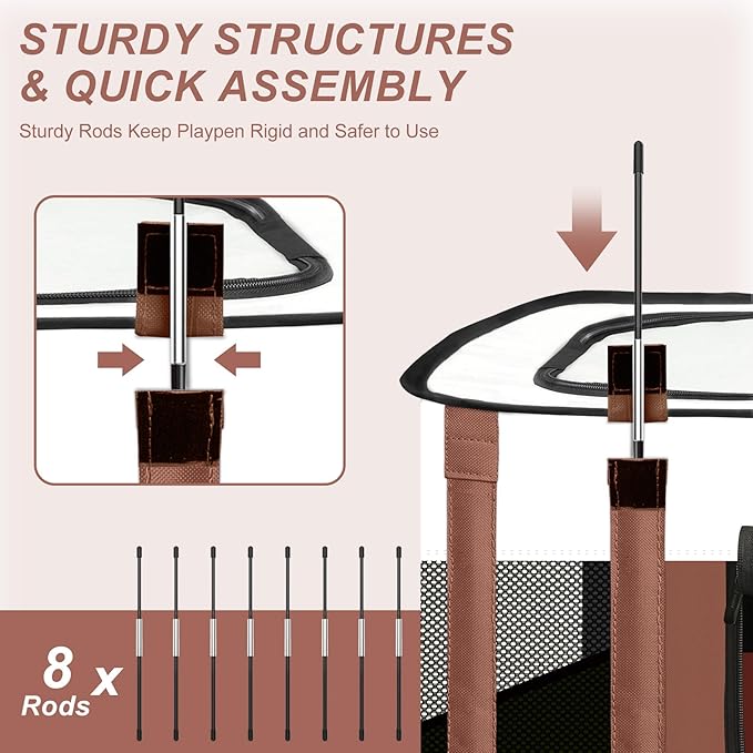 Dog Playpen - Foldable Cat Play Pens for Pubby, Kitten, Rabbit, Portable Pet Tent with Carring Bag for Indoor/Outdoor Travel Camping (Brown-Small)