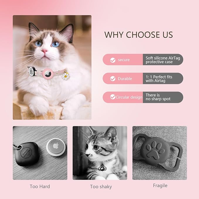 QR Code AirTag Cat Collar Breakaway Reflective with Bell - Digital Pet ID Tag for Lost Cat Recovery, Black Paw Print Design