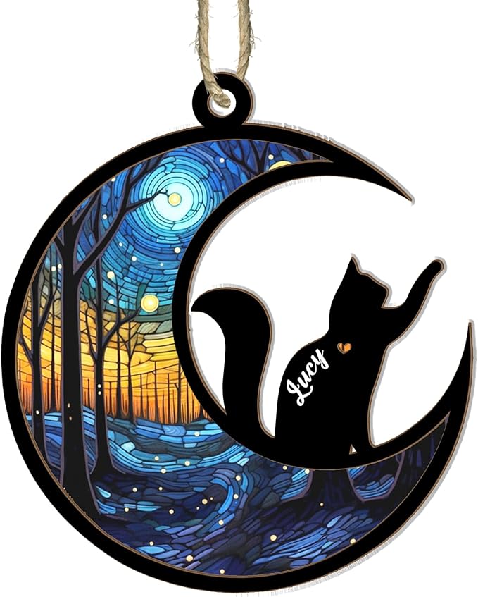 Personalized Cat Suncatcher & Memorial Ornament - Cat Lovers Gifts for Loss or Christmas
