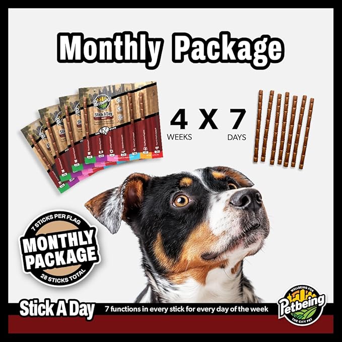 Stick a Day for Dogs | Specially Formulated 7-in-1 Functions Daily Real Meat Supplement for Dogs | Dog Chew Stick & Pet Vitamins Supplements Combination (7-Pack x 4, Mix)