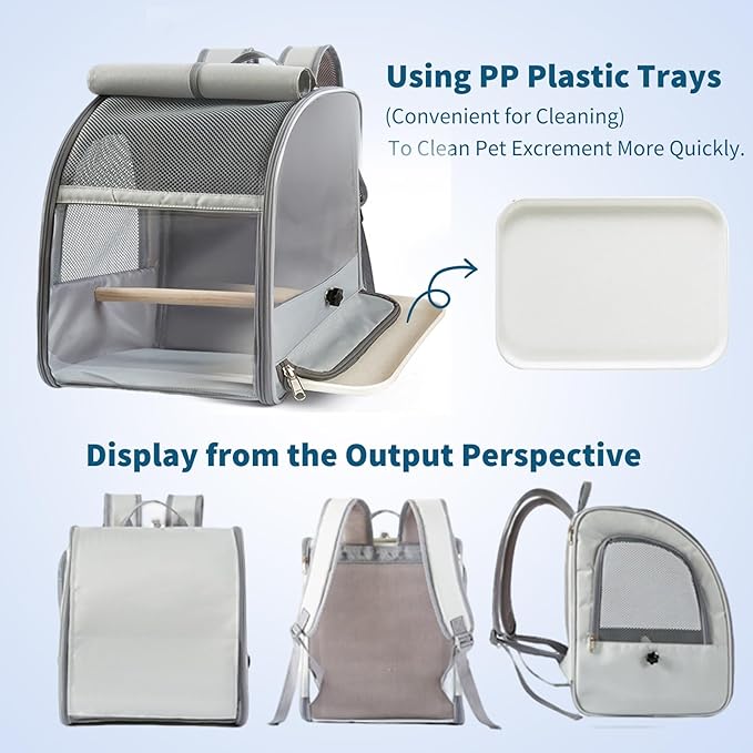 PETCUTE Bird Carrier Backpack,Breathable & Portable,Pet Travel Cage with Upgraded Tray and Standing Perches,Lightweight Foldable Birds Travel Cage for Hiking Camping,for Small Birds, Green Cheek