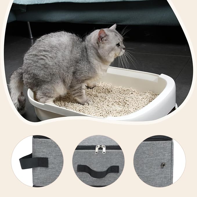 Foldable Cat Container Travel with Handle Multifunctional Oxford Cloth Pet Litters Box for Outdoor, Grey
