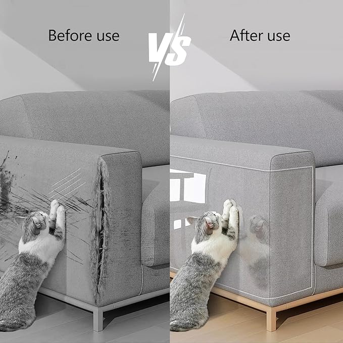 Anti Cat Scratch Furniture Protector, 157x15 Inch Transparent PVC Couch Protector from Cat Claws, Heavy Duty, Easy to Apply Protect Sofa Corners, Doors, Walls, Recliner - with 30 Twist Pins