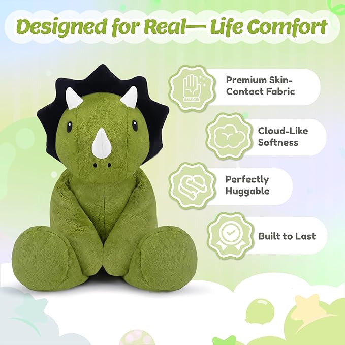 BRICHOEE Weighted Stuffed Animals, 5lbs Triceratops Plush Sensory Weighted Dinosaur Stuffed Animals, Cute Dino Plush Toy Calming Plushie Pillow Birthday Gifts for Adults Baby Kids Boys Girls