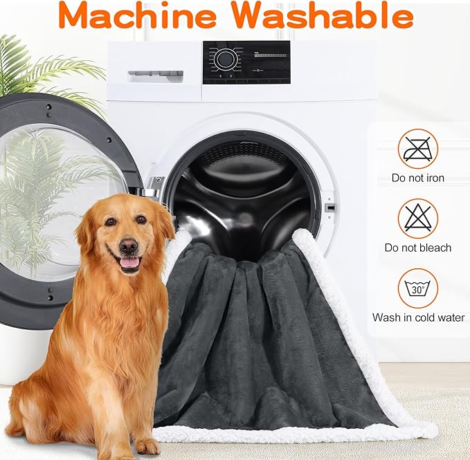 Smiry Waterproof Blanket Throw for Large Dogs, Soft Reversible Dog Blanket for Sofa Couch Bed, Washable Leakproof Sherpa Fleece Furniture Couch Protector(60"x80", Dark Grey/White)
