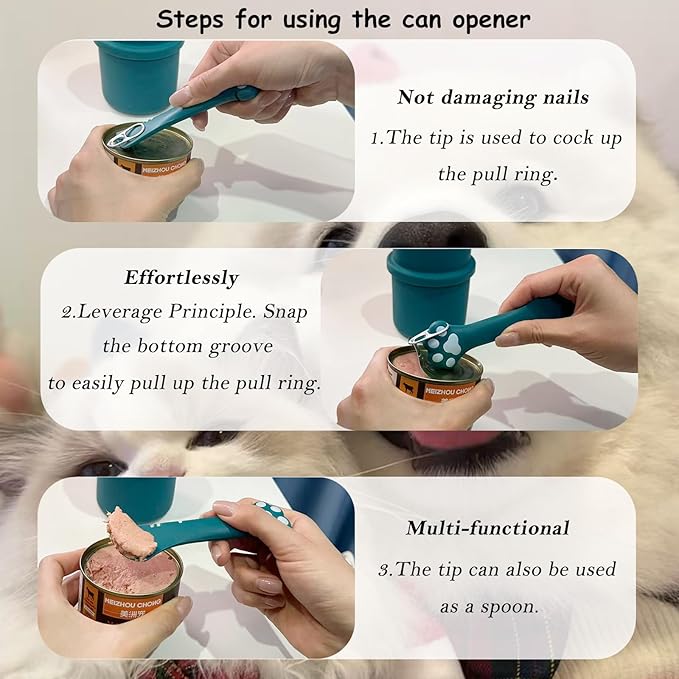 Original Canned Dog Food Storage Container & One Can Spoon | Silicone Can Cover Pet Food Sealer & Cute Paw Shape Opener Spatula | BPA Free, Airtight, Dishwasher & Freezer Safe (Dark Blue+Blue)