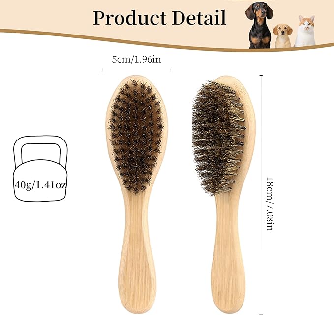 Soft Boar Bristle Dog Brush for Short Haired, Gentle Deshedding & Grooming Tool, Ideal Pet Hair Brush, Puppy Essentials for Grooming and Shedding, Small