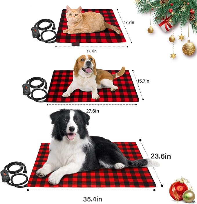 Pet Heating Pad, Adjustable Temperature Heated Dog Bed with Timer, Outdoor Waterproof Heated Pad with Anti-Chew Cord, Overheat Protection Warming Mat for Small and Medium Dogs (M:15.7"x27.6")