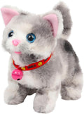 Cuteoy Walking Grey Cat Stuffed Animal Talking Wagging Nodding Educational Plush Kitty Toy Electric Interactive Animated Plushies for Girls Boys Birthday, 7"