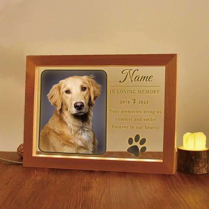 Personalized Dog Memorial Gift Night Light Customized Light Up Picture Frame Acrylic Led Plaque Lamp Pet Sympathy Remembrance Gift(Dog Paw)
