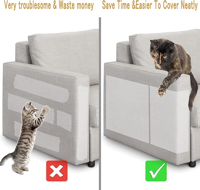 HappyFreeSX Couch Protector for Cats, 12 Pack Double Sided Sofa Anti Scratching Sticky Tape, Cat Scratch Deterrent Tape, Anti Cat Scratch Furniture Protectors from Cats