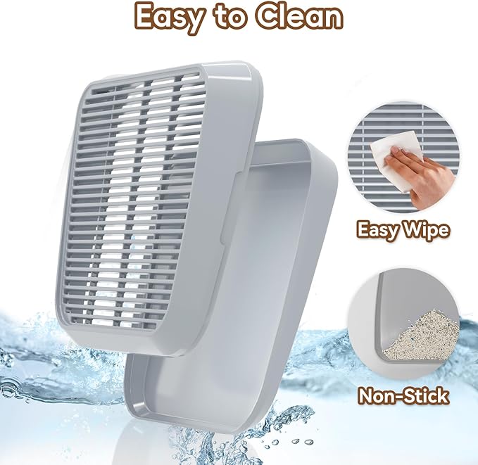 Elevated Litter Box Ramp/Steps for Kittens & Old Cats,Washable Litter Catcher Stairs for Automatic Cat Litter Box,Anti-Tracking Cat Litter Mat Pedal with Filter,Easy to Clean (Light Grey)