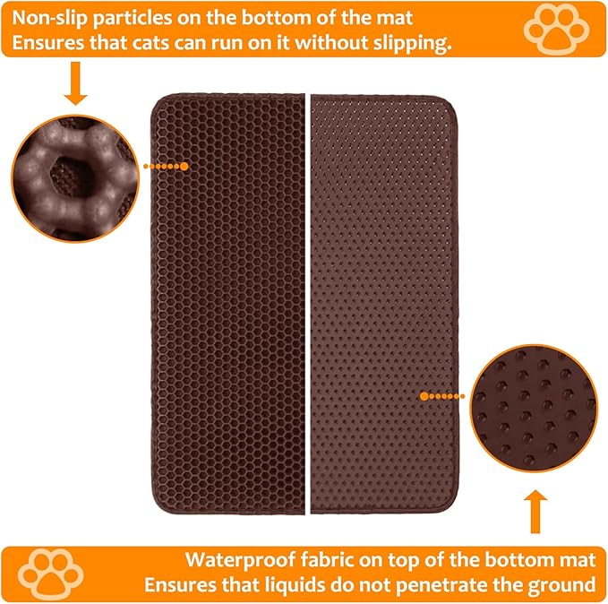 28"x48" Cat Litter Mat, EVA & Fabric Double Layer Design Waterproof Bottom Cat Litter Mat,Anti-slip Litter Box Mat,Easy To Catch Pet Litter,Easier To Clean,Washable,Soft on Paws,Large Capacity,Brown
