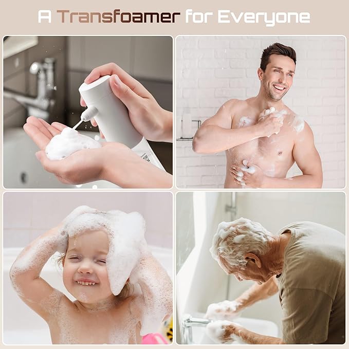 Airversa Electric Foaming Shampoo Dispenser Foam Sprayer 1100mAh IPX8 Shampoo Foamer for Woman Men Baby Kid Dog Cat ES1-White